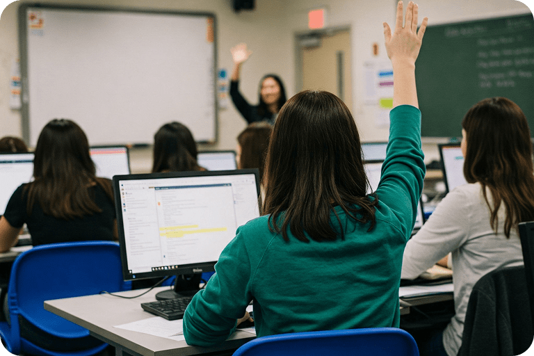 Students using computers — free hosting for education