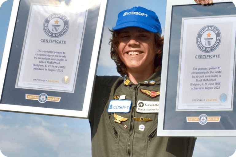 Pilot flying a solo round-the-world flight